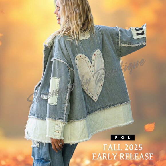POL Jackets & Blazers - POL Brand New Release Denim Quilted Love Hearts & Floral Patchwork Jean Jacket
